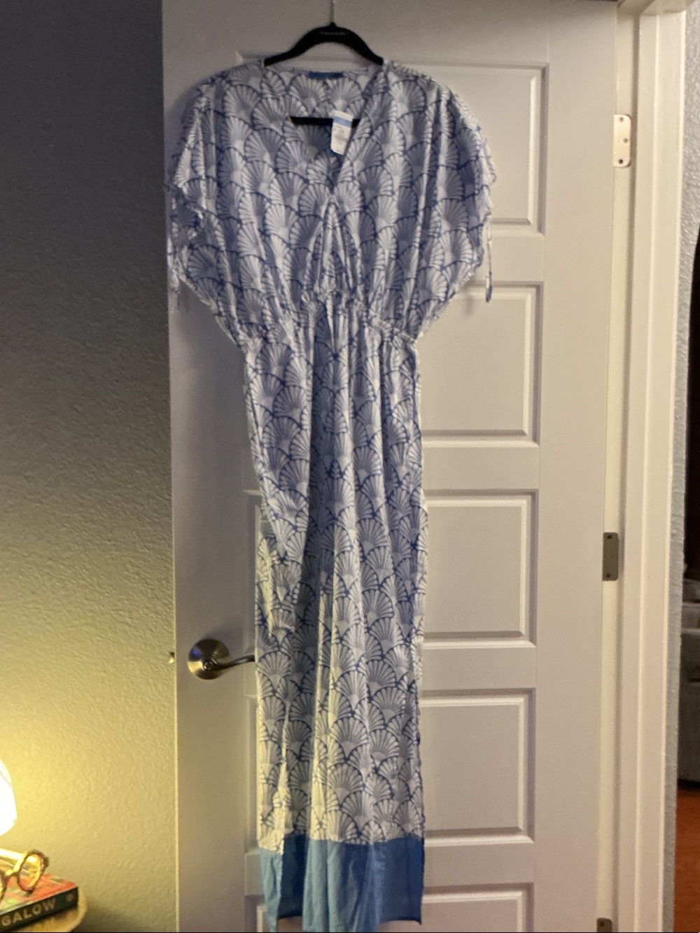 Blue Patterned Women's Maxi Dress with Contrast Hem
